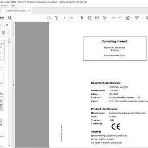 Liebherr R 9400 Hydraulic Excavator Operating Manual SN 31279 - PDF DOWNLOAD