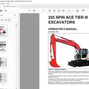 Linkbelt 225 Spin Ace Tier III Excavators Operator’s Manual (1208) - PDF DOWNLOAD