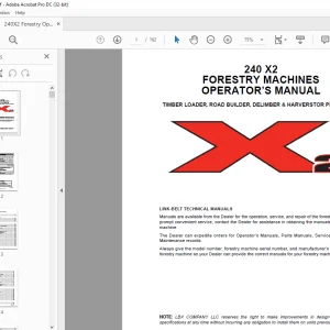 Linkbelt 240 X2 Forestry Machines Operator’s Manual - PDF DOWNLOAD