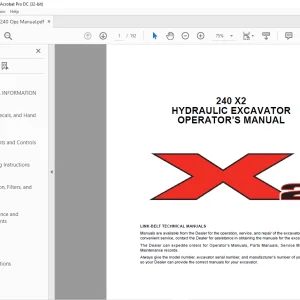 Linkbelt 240 X2 Hydraulic Excavator Operator's Manual - PDF DOWNLOAD