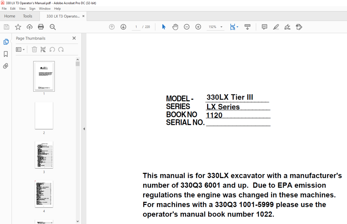 Linkbelt 330LX Tier III Excavator Service Manual (1120) - PDF DOWNLOAD ...