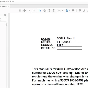Linkbelt 330LX Tier III Excavator Service Manual (1120) - PDF DOWNLOAD