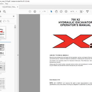 Linkbelt 700 X2 Hydraulic Excavator Operator's Manual - PDF DOWNLOAD