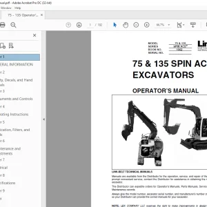Linkbelt 75 & 135 SPIN ACE Excavator Operator 's Manual - PDF DOWNLOAD