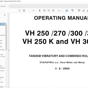 STA ROLLER VH 250 270 300 350 VH 250 K & VH 300 K TANDEM VIBRATORY AND COMBINED ROLLERS OPERATING MANUAL -  PDF DOWNLOAD