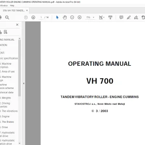 STA VH 700 TANDEM VIBRATORY ROLLER ENGINE CUMMINS OPERATING MANUAL - PDF DOWNLOAD