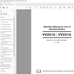 STA VV 2010 & VV 2510 Line of Vibratory Rollers Operation Manual - PDF DOWNLOAD