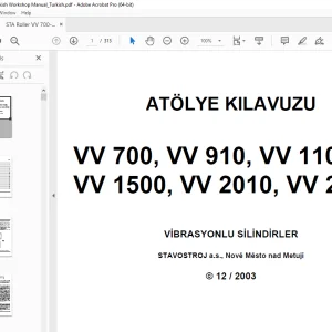 STA VV 700 VV 910 VV 1100 VV 1500 VV 2010 VV 2510 VİBRASYONLU SİLİNDİRLER ATÖLYE KILAVUZU - PDF DOWNLOAD