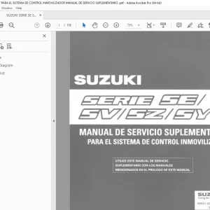 SUZUKI SERIE SE SV SZ SY PARA EL SISTEMA DE CONTROL INMOVILIZADOR MANUAL DE SERVICIO SUPLEMENTARIO - PDF DOWNLOAD