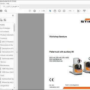Still EXU H18, EXU H20, EXU H20S EXU H20 lithium-ion EXU H20S lithium-ion Pallet truck with auxiliary lift Workshop literature Manual