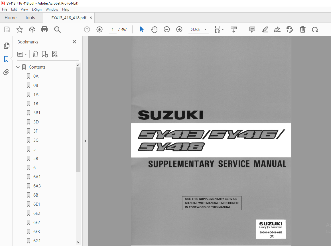 Suzuki SY413 SY416 SY418 Supplementary Service Manual PDF DOWNLOAD