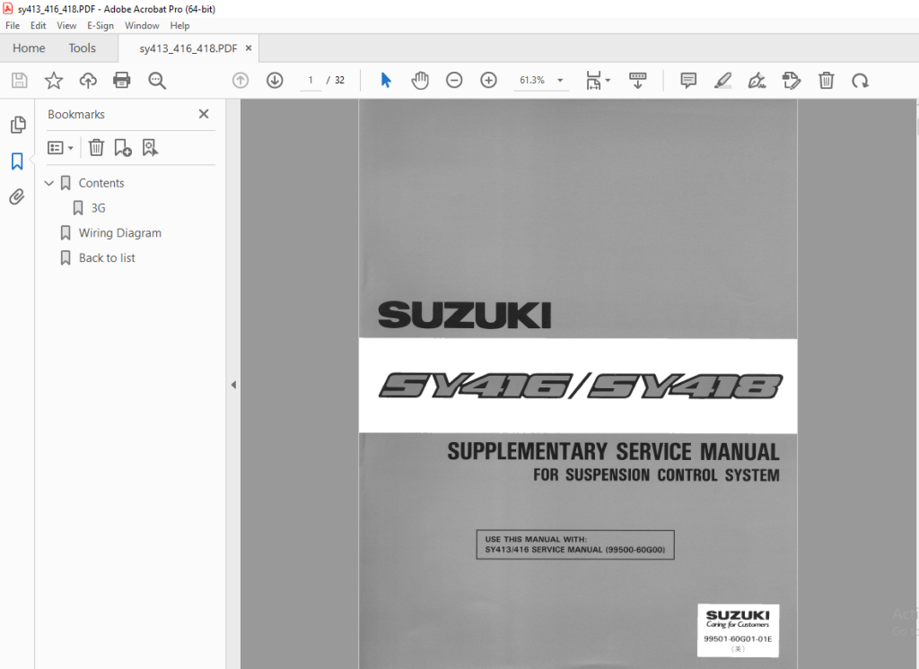 Suzuki SY416 SY418 Suspension Control System Supplementary Service