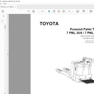 Toyota 7 PML 20 6  7 PML 20 8 Pallet Truck Parts Manual 718954 PDF