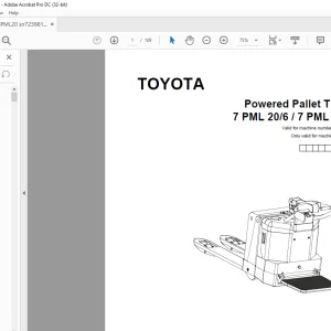 Toyota 7 PML 20/6 / 7 PML 20/8 Pallet Truck Parts Manual 723981 PDF