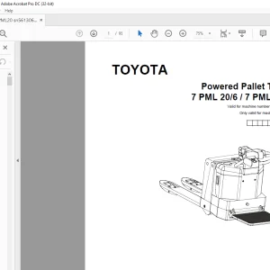 Toyota 7 PML 20/6 / 7 PML 20/8 Powered Pallet Truck Parts Manual - PDF DOWNLOAD