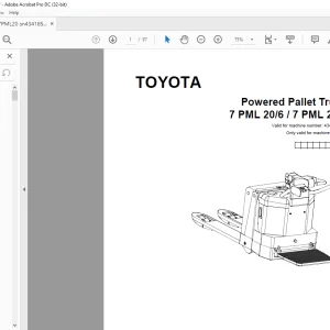 Toyota 7 PML 20/6 / 7 PML 20/8 Pallet Truck Parts Manual 434185AT - PDF