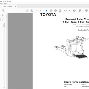 Toyota Forklift 2 PML 20/6 / 2 PML 20/8 Powered Pallet Truck Parts Catalog Manual 180674 - PDF DOWNLOAD