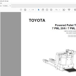 Toyota Forklift 7PML20 Series Pallet Truck OEM Parts Manual PDF