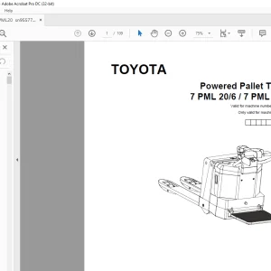 Toyota Forklift 7 PML 20/6 / 7 PML 20/8 Powered Pallet Truck Parts Catalog Manual 955773 - PDF DOWNLOAD