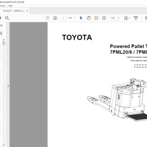 Toyota Forklift 7PML20/6 / 7PML20/8 Pallet Truck Parts Manual 910327