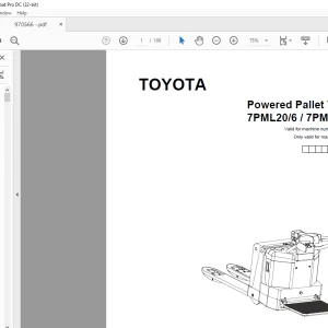 Toyota Forklift 7PML20/6 / 7PML20/8 Pallet Truck Parts Manual PDF