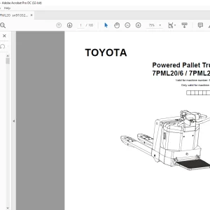 Toyota Forklift 7PML20/6 / 7PML20/8 Powered Pallet Truck Parts Catalog Manual 910327 - PDF DOWNLOAD