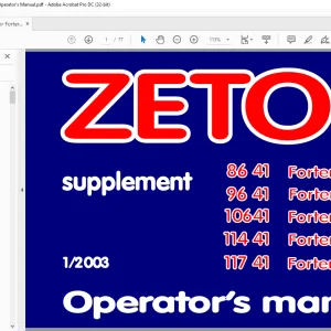 Zetor 8641 Forterra Turbo 9641 Forterra Turbo 10641 Forterra Turbo 11441 Forterra Turbo 11741 Forterra Turbo Supplement Operator's Manual