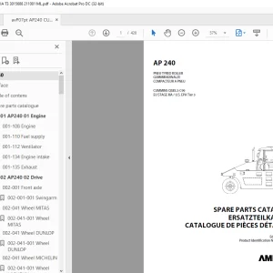 AMMANN AP 240 PNEU TYRED ROLLER PARTS MANUAL 3015688 PDF