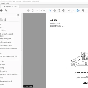 AMMANN AP 240 PNEU TYRED ROLLER WORKSHOP MANUAL 3015688 PDF