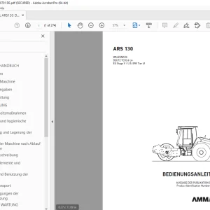 AMMANN ARS 130 WALZENZUG BEDIENUNGSANLEITUNG 3010629 PDF