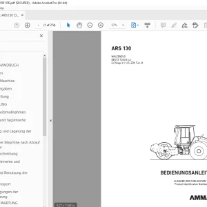 AMMANN ARS 130 WALZENZUG BEDIENUNGSANLEITUNG 3016550 PDF