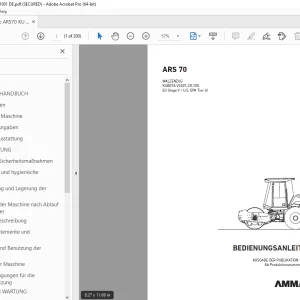 AMMANN ARS 70 WALZENZUG BEDIENUNGSANLEITUNG 2563034 PDF
