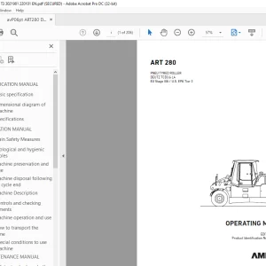 AMMANN ART 280 PNEU TYRED ROLLER OPERATING MANUAL 3021981 PDF