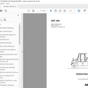 AMMANN ART 280 PNEU TYRED ROLLER OPERTING MANUAL 3004994 PDF