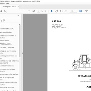 AMMANN ART 280 PNEU TYRED ROLLER OPERTING MANUAL 3021982 PDF