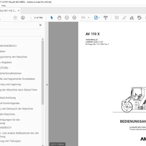 AMMANN AV 110 X TANDEMWALZE CUMMINS BEDIENUNGSANLEITUNG 3009927 PDF