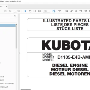 AMMANN KUBOTA D1105-E4B-AMN-2 DIESEL ENGINE PART MANUAL PDF