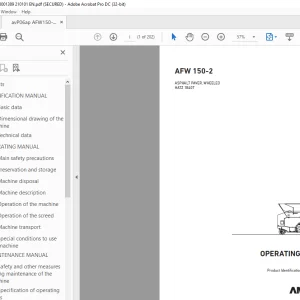 Ammann AFW 150-2 Asphalt Paver, Wheeled Operating Manual 3001389 PDF