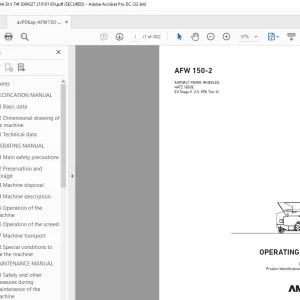 Ammann AFW 150-2 Asphalt Paver, Wheeled Operating Manual 3004327 PDF