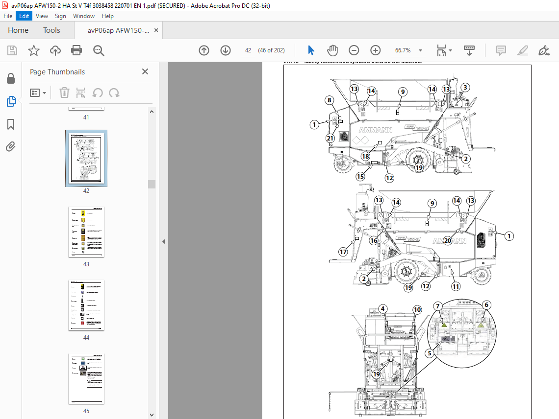 Ammann AFW 150-2 Asphalt Paver, Wheeled Operating Manual 3038458 PDF ...