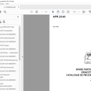 Ammann APR 25/40 Hatz 1B20 Spare Parts Manual SN 00000001  - PDF DOWNLOAD