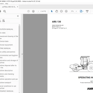 Ammann ARS 130 Single Drum Roller Operating Manual 3009841 PDF