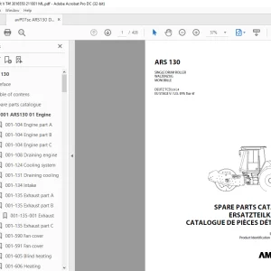 Ammann ARS 130 Single Drum Roller Parts Catalogue Manual 3016550 PDF