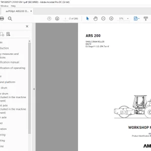 Ammann ARS 200 Single Drum Roller Workshop Manual 3005371 PDF