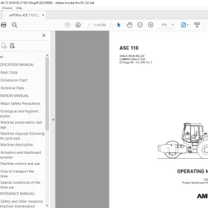 Ammann ASC 130 Single Drum Roller Operating Manual 3018160 PDF