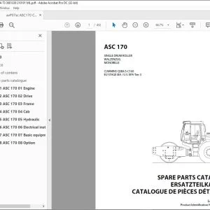 Ammann ASC 170 Single Drum Roller Parts Manual 3001339 PDF