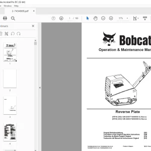 Bobcat RP49.20 RP59.20 Reverse Plate Operation & Maintenance Manual 7434869