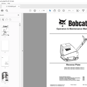 Bobcat Reverse Plate RP49.20D RP59.20D Operation & Maintenance Manual