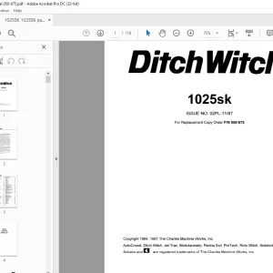 Ditch Witch 1025SK Tractor Parts Manual PN 050-675 PDF