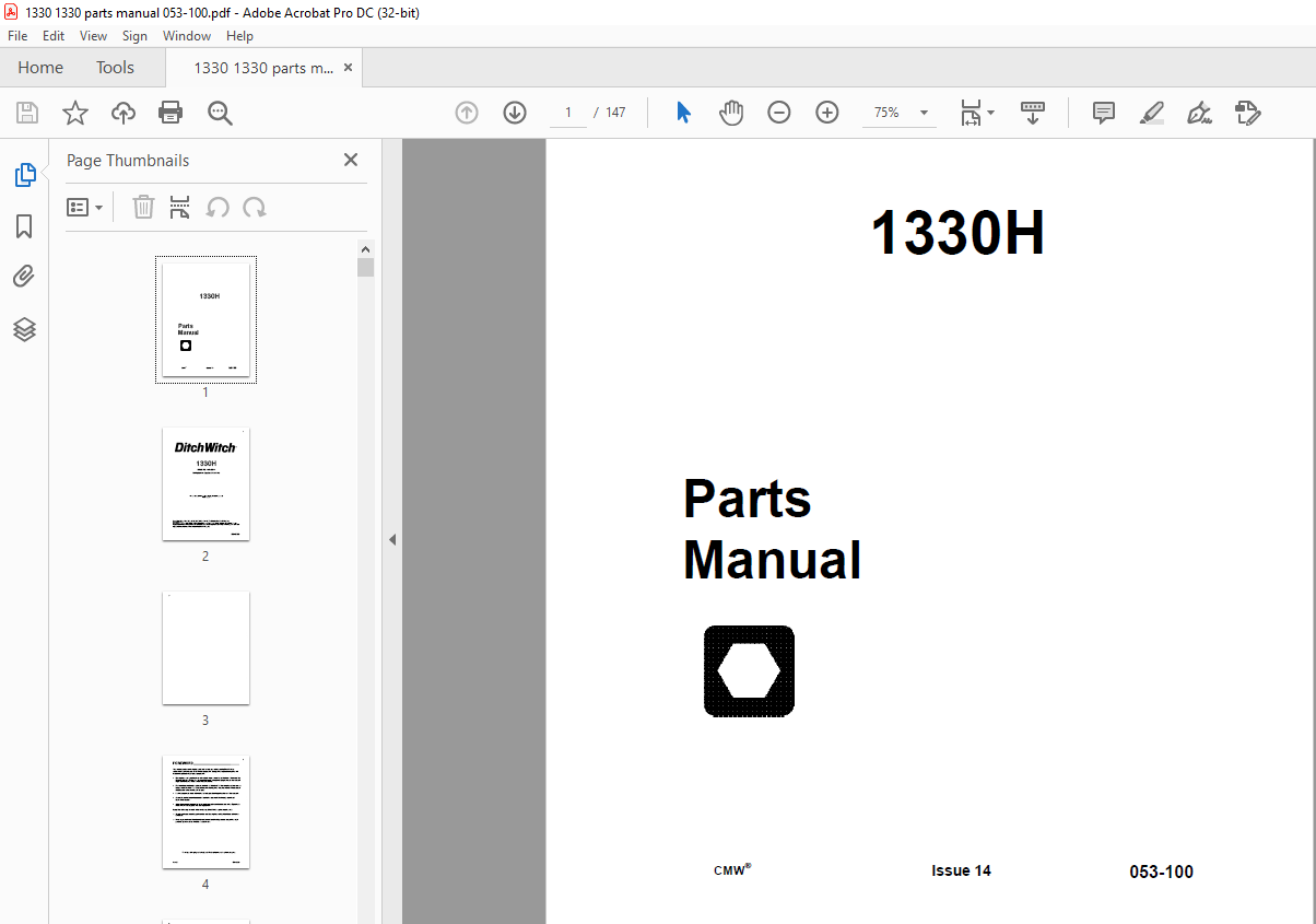 Ditch Witch 1330h Trencher Parts Manual 053 100 Pdf Download Heydownloads Manual Downloads